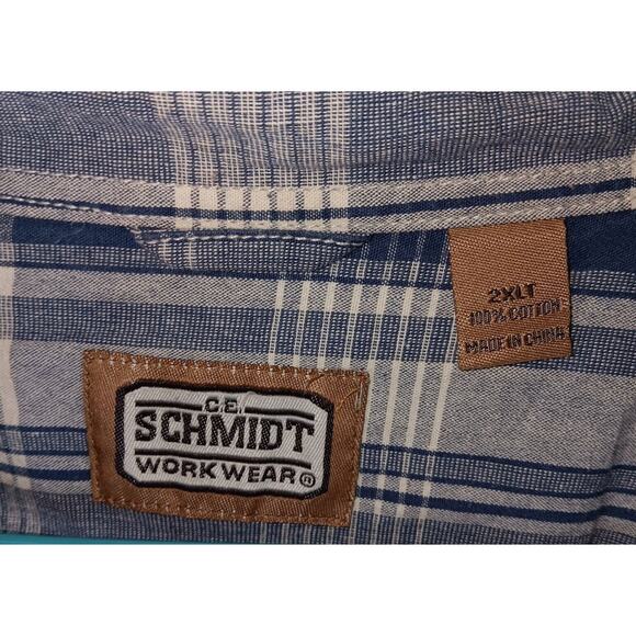 CE Schmidt Shirt Men's Blue White Plaid 2XLT Button Up Long Sleeve - Picture 7 of 10